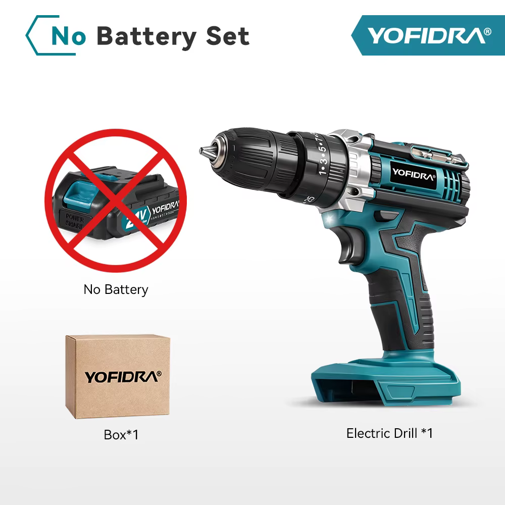 YOFIDRA 25 + 3 couple perceuse à percussion électrique 60N.M tournevis sans fil perçage ensemble d'o