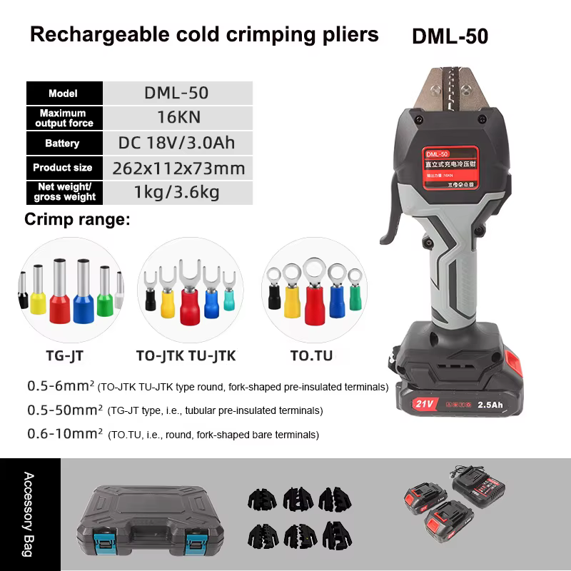 Pince hydraulique sans fil portative 16KN, sertisseuse de fils électrique avec lumière LED et moules