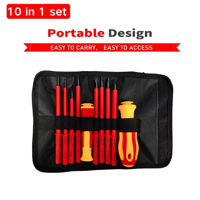 Jeu de tournevis isolés à lame Interchangeable 10 en 1, 500V, avec étui magnétique pour outils de ré