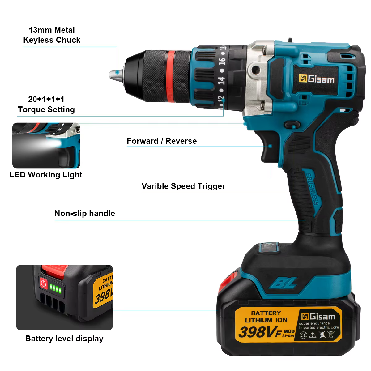 Makita – perceuse à percussion électrique sans balais, 13mm, 480N.M, perceuse sans fil, tournevis él