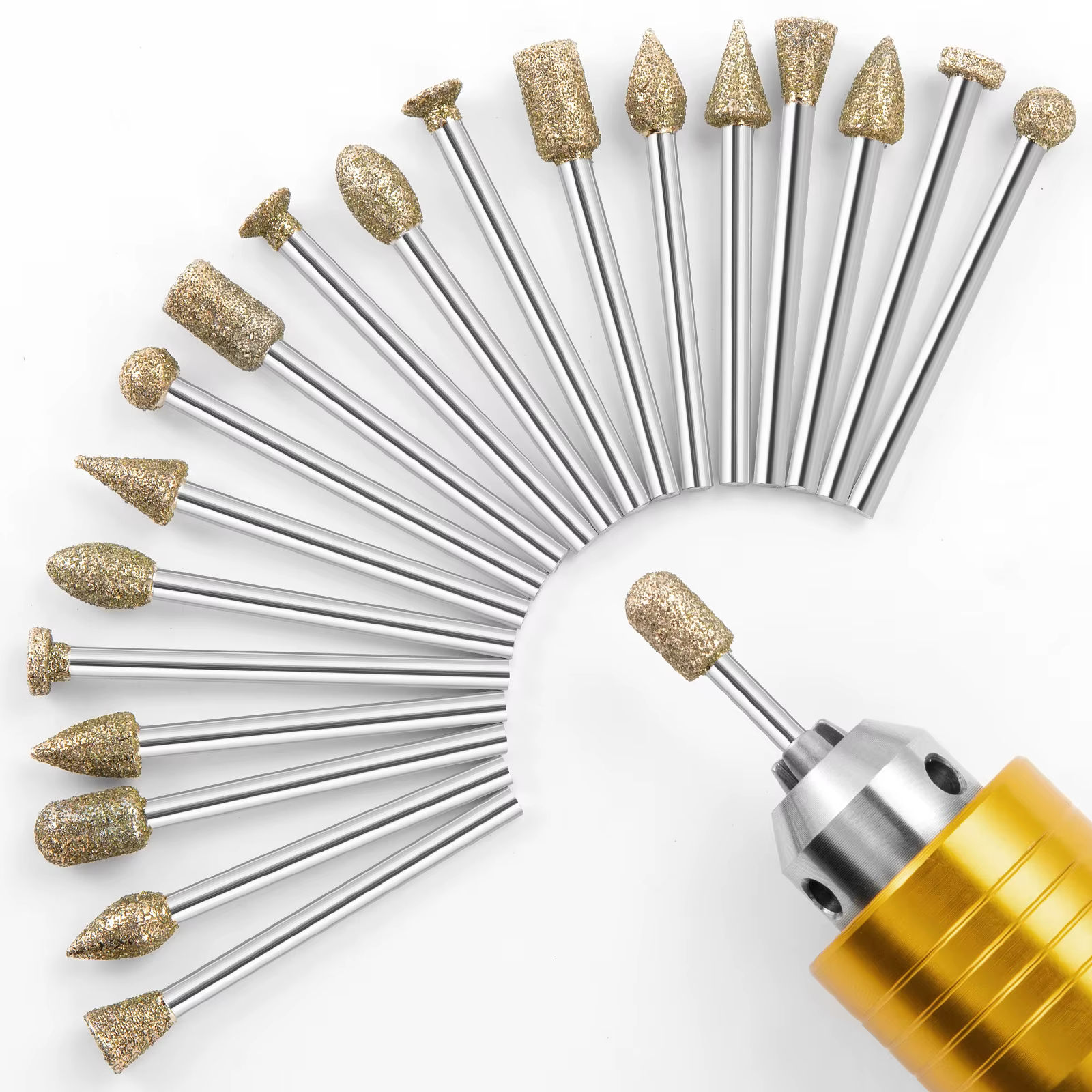 Jeu de fraises de meulage en diamant, accessoires d'outils rotatifs, ensemble de sculpture sur pierr