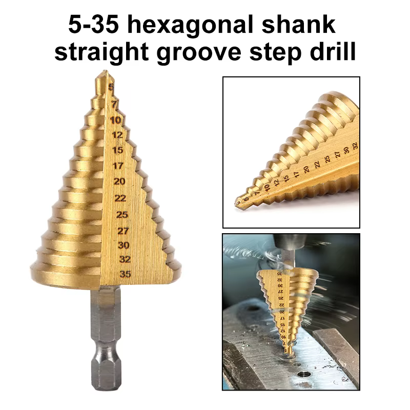 5-35 or titane plaque pagode perceuse hexagonale rainure droite étape foret bois plastique aluminium