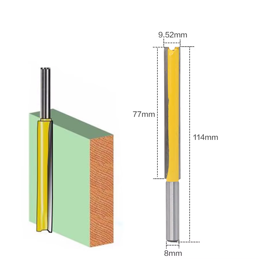 Fraise à Tige de 8mm pour Outil Électrique, 3/8x3H, Longue et Droite, Calcul de Flûte, 1 Pièce