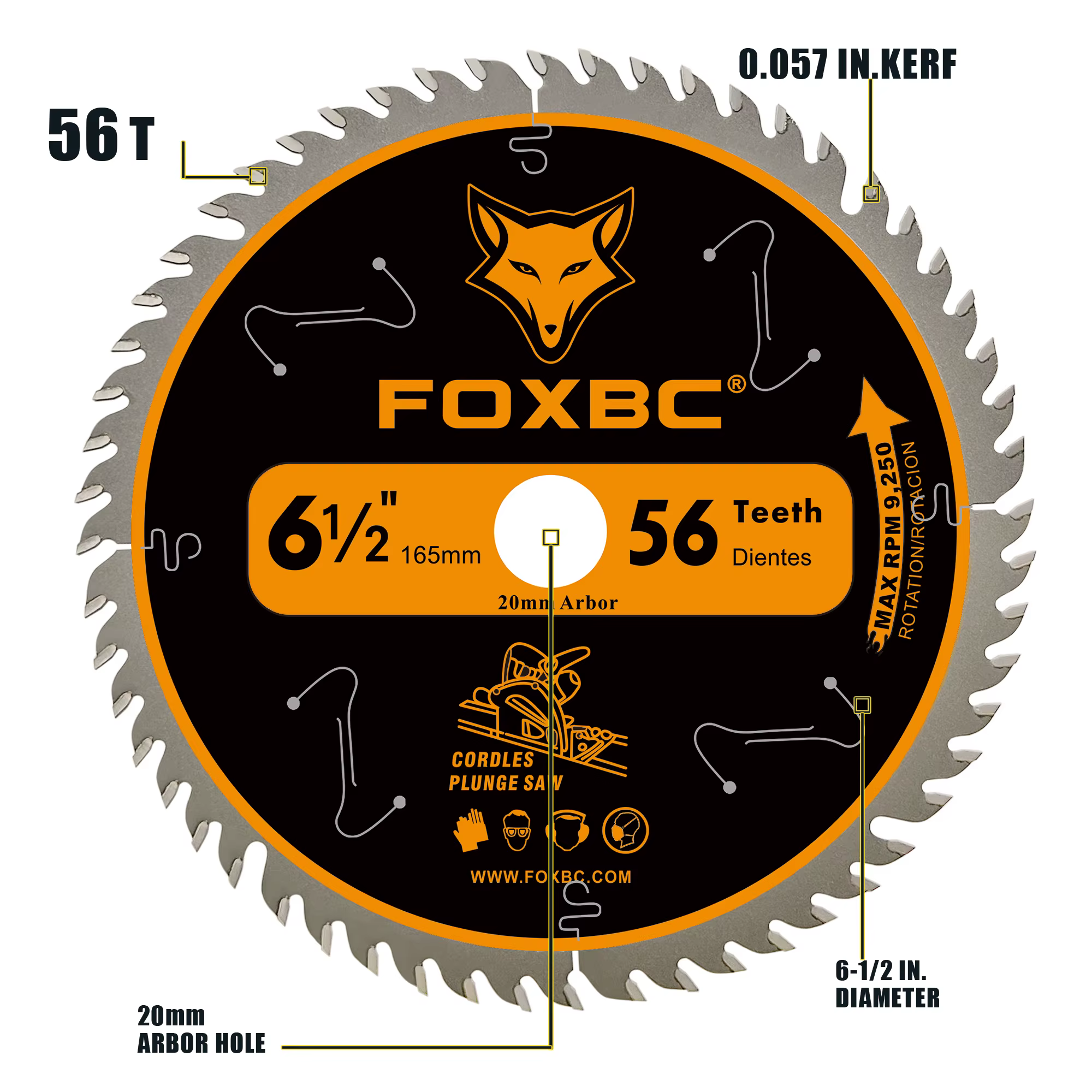 FOXBC 165mm lame de scie sur chenilles à pointe carbure 20mm pour Makita B-07353 Wen CT1065 remplacement