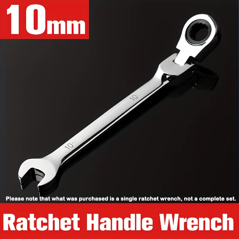 Clé à cliquet multifonctionnelle de 10 mm avec couple réglable et tête mobile - Acier au chrome vanadium ultra durable