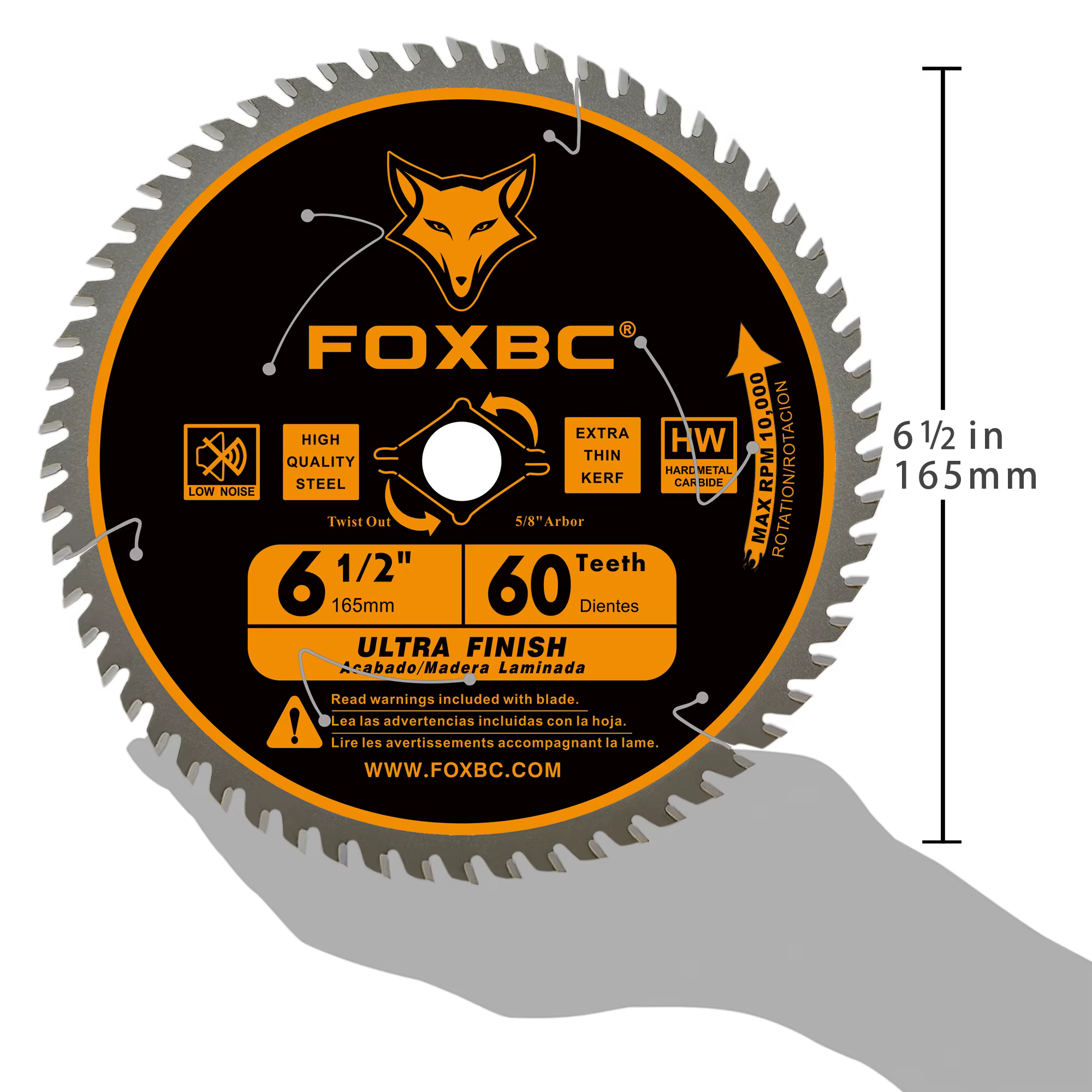 FOXBC 165mm Lames de scie circulaire 60 dents finition ultra fine coupe du bois 1 pièces