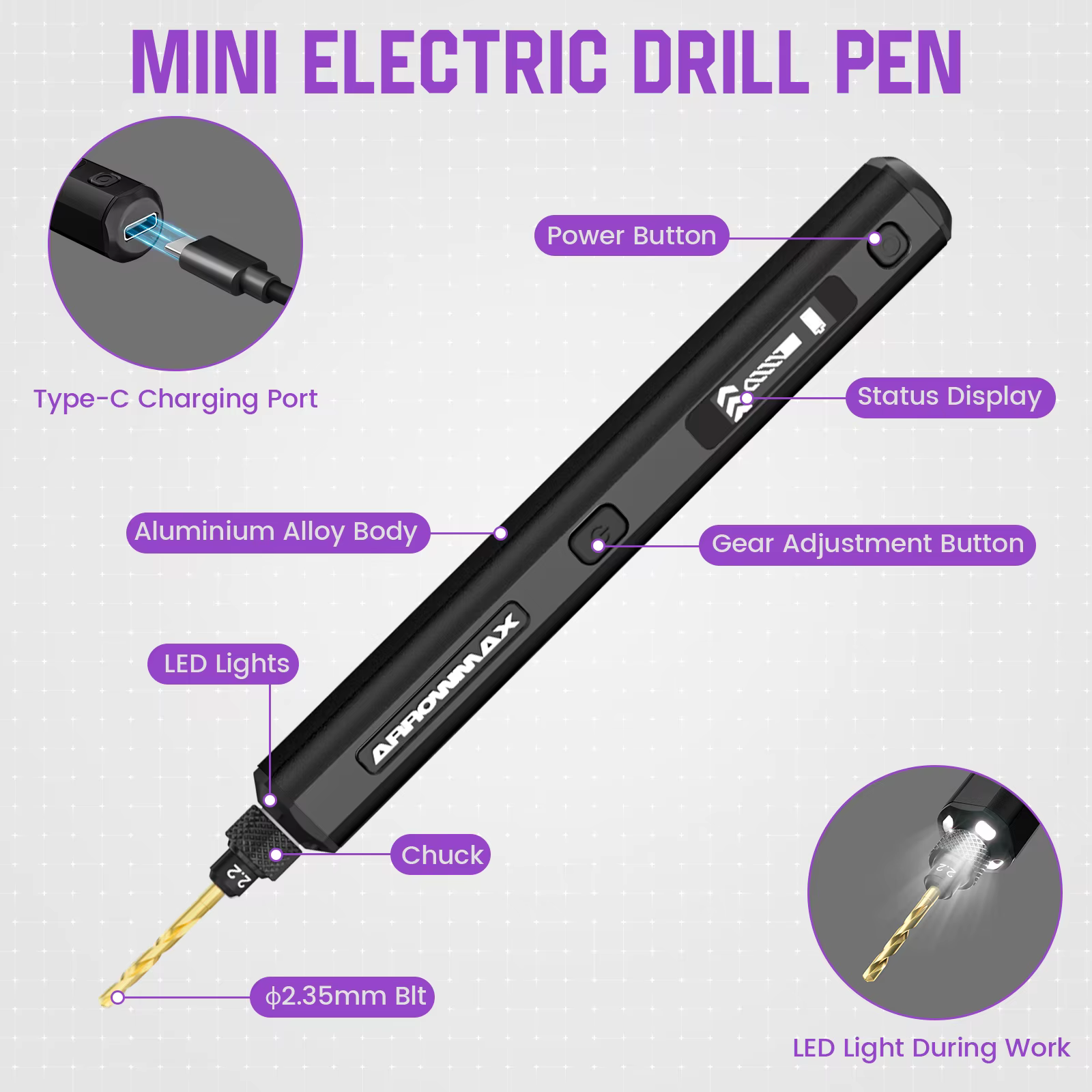 ARROWMAX Mini perceuse de précision sans fil