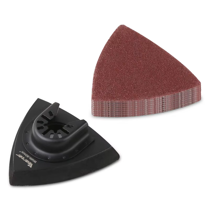 Vearter 19 pièces triangulaire 80mm oscillant Multitool tampon de sable avec crochet et boucle feuille de papier de verre pour le meulage des bavures et l'élimination de la rouille