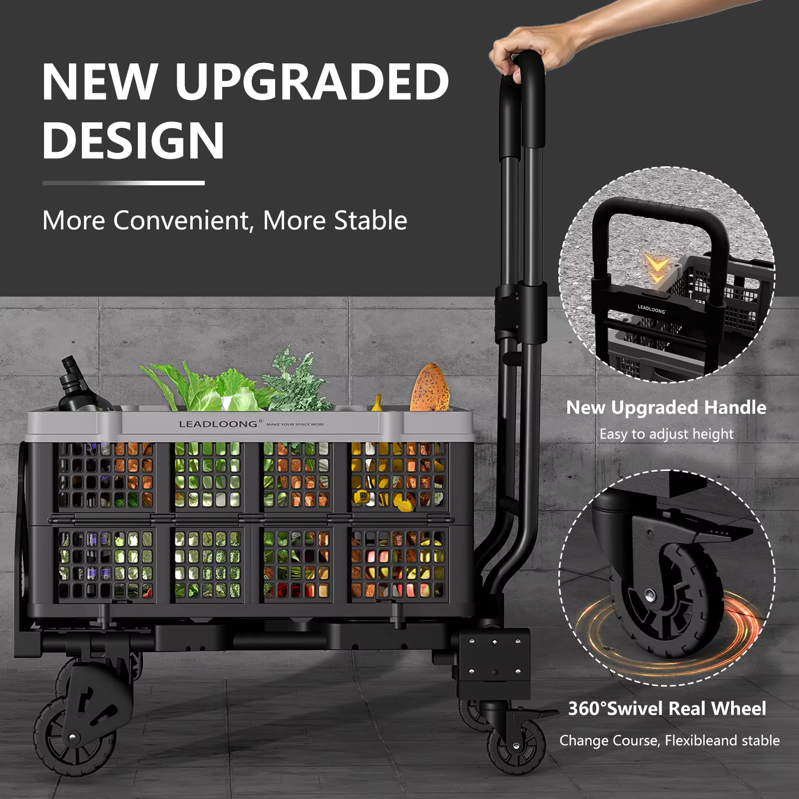 LEADLOONG Chariot à outils portable Chariot à main transformable avec panier pliable Chariot pliable