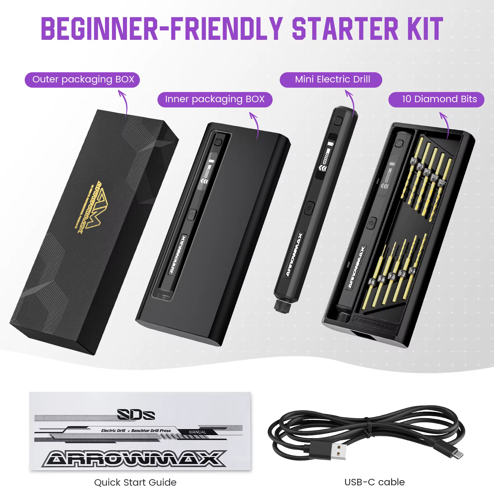 ARROWMAX Mini perceuse de précision sans fil