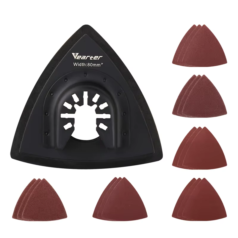 Vearter 19 pièces triangulaire 80mm oscillant Multitool tampon de sable avec crochet et boucle feuille de papier de verre pour le meulage des bavures et l'élimination de la rouille