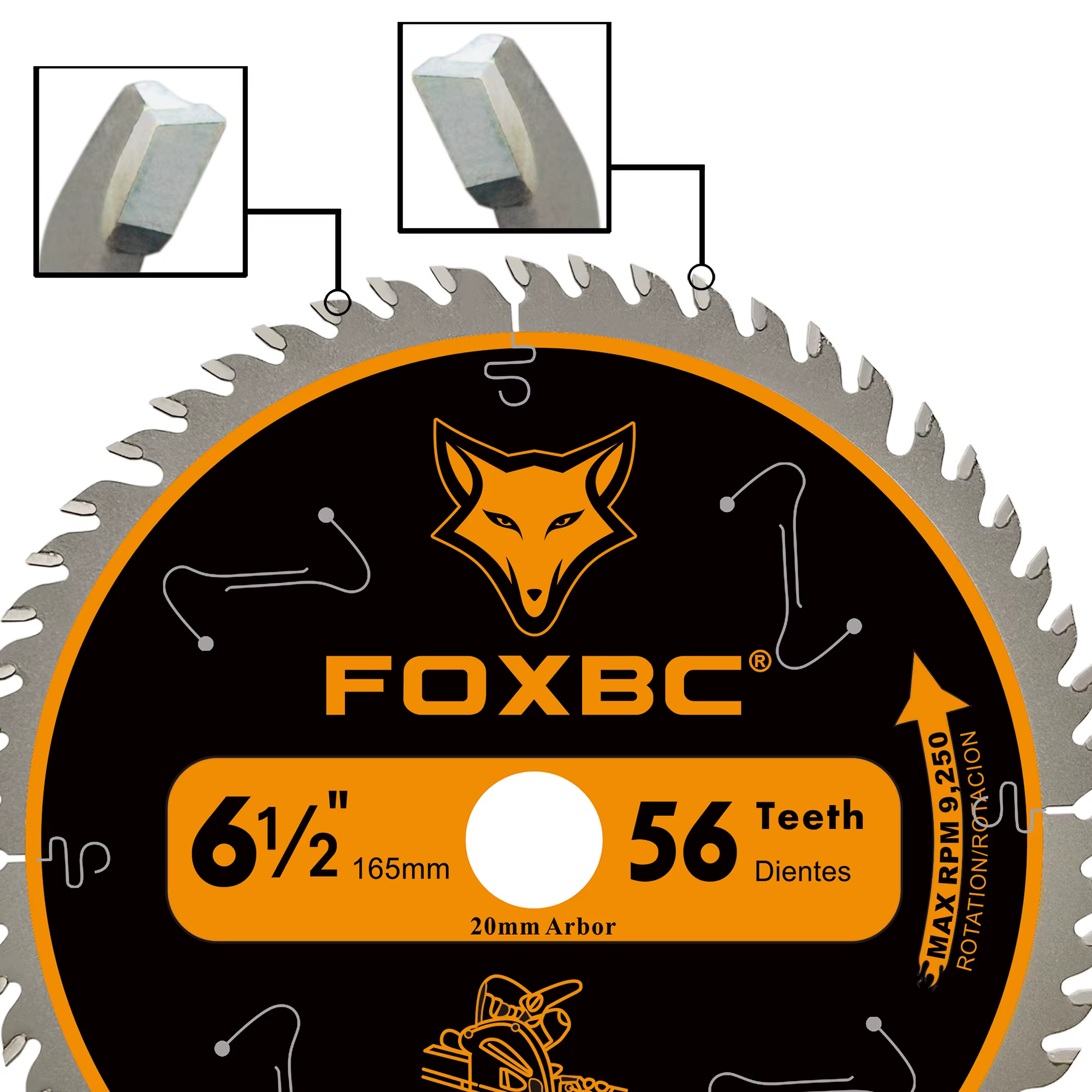FOXBC 165mm lame de scie sur chenilles à pointe carbure 20mm pour Makita B-07353 Wen CT1065 remplacement