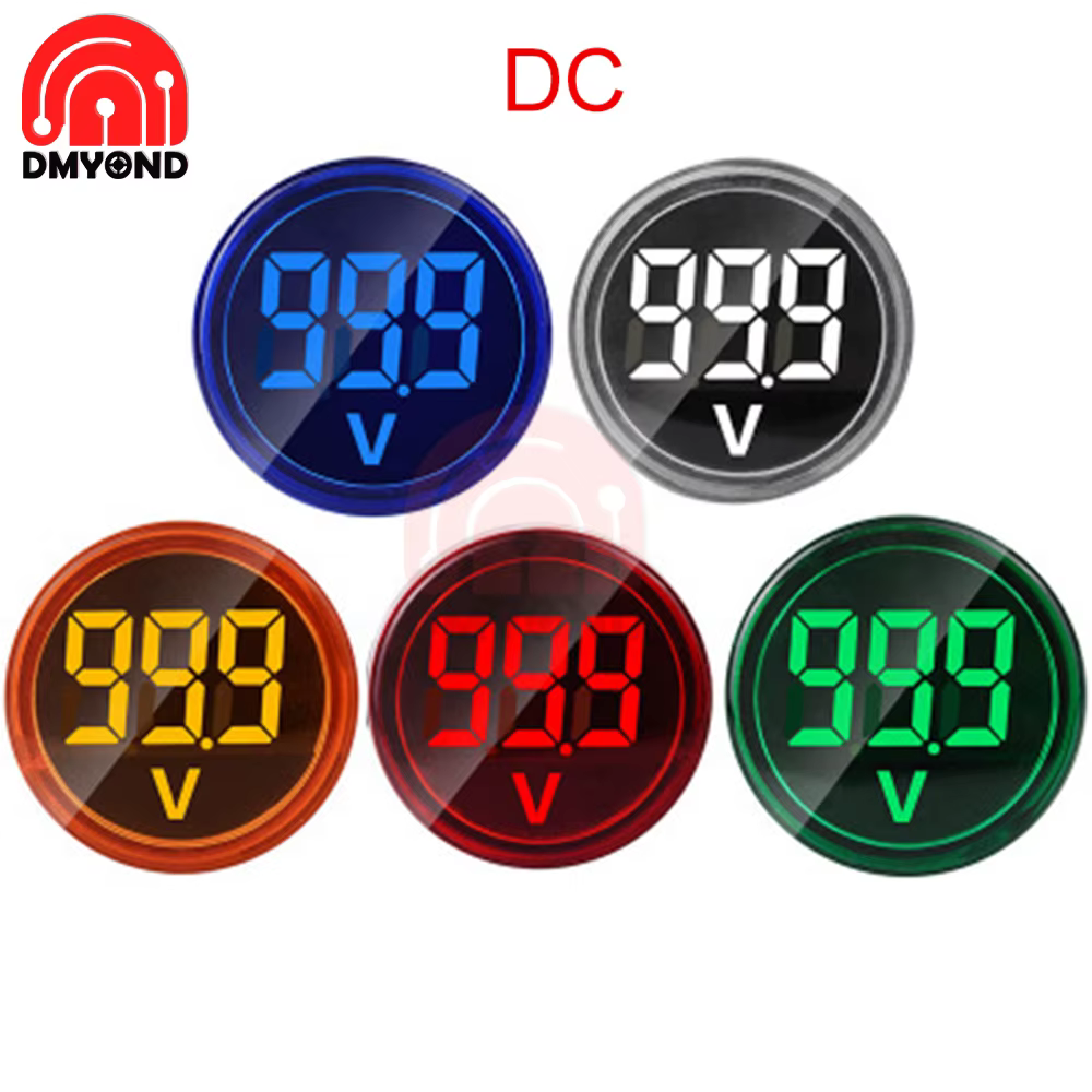 Voltmètre à affichage numérique LED rond 6-100V DC 12V 24V 22mm