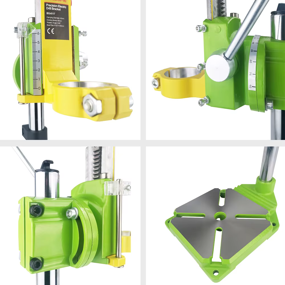 ALLSOME MINIQ — Support pour perceuse électrique, presse pour machine de forage, avec cadre de fixation, rotatif à 90 degrés, pince pour établi, BG6117