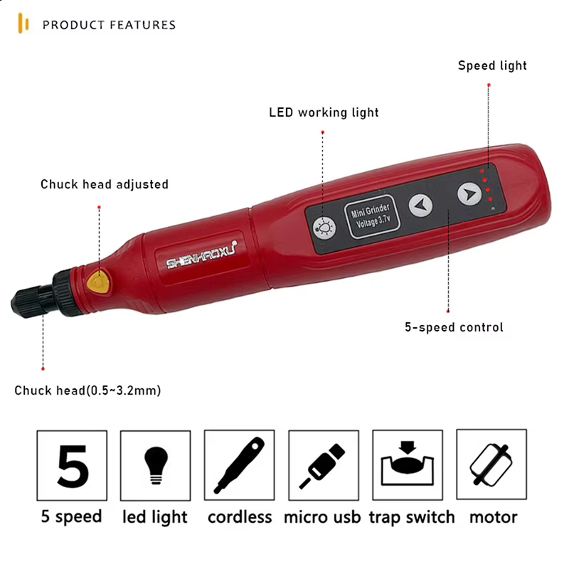 Perceuse sans fil Mini meuleuse batterie amovible Rechargeable gravure LED Variable 5 vitesses outil rotatif Dremel