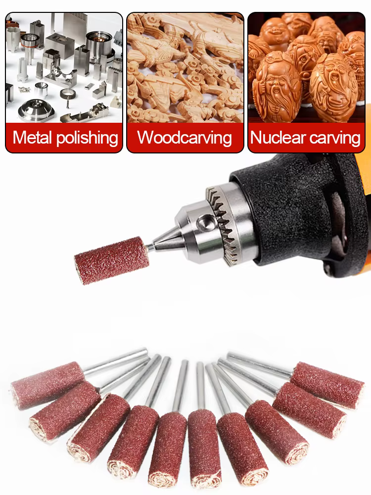 Tambour de ponçage grain 80-400 avec mandrin de 3mm pour outils rotatifs Dremel