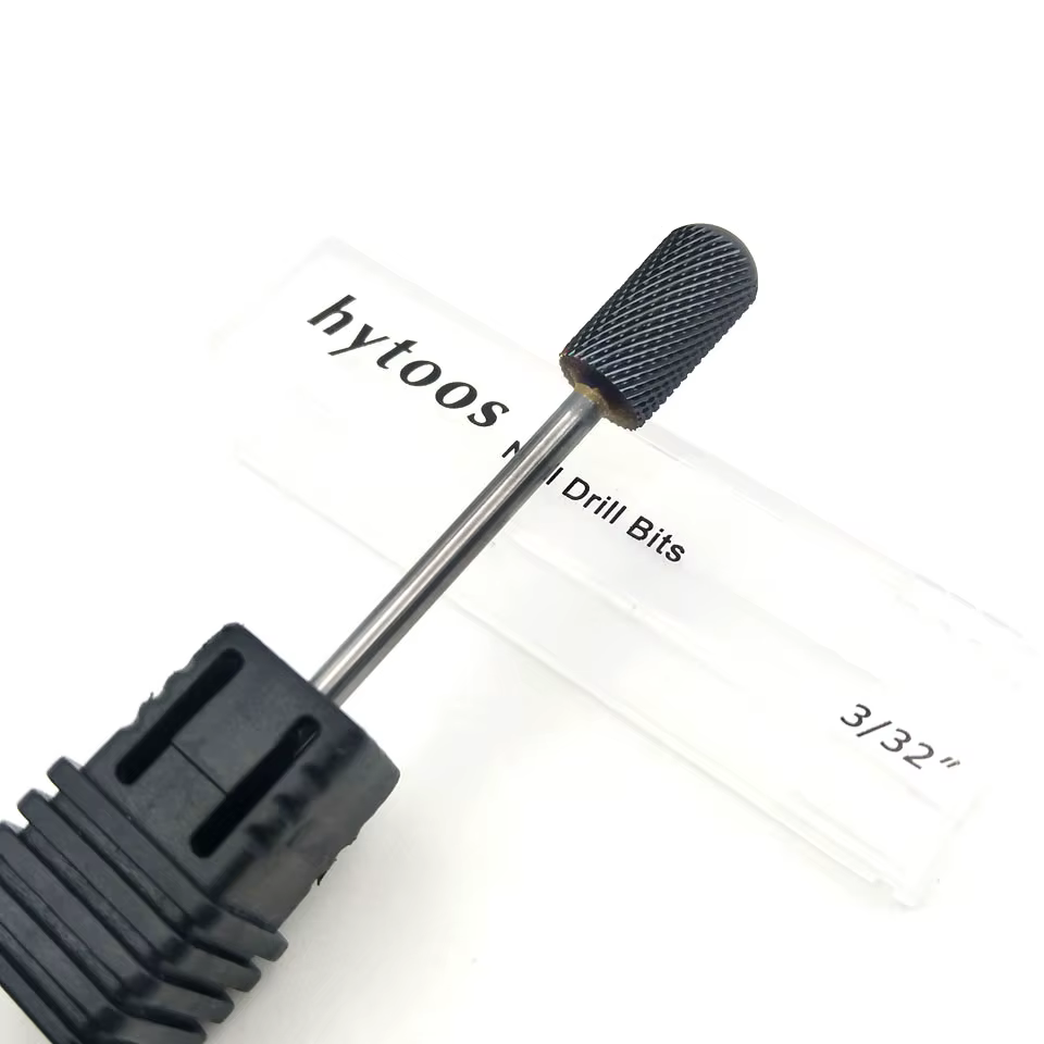 HYTOOS foret à ongles en carbure de tungstène titane noir à dessus rond 3/32 "embouts pour manucure pédicure perceuse électrique accessoires outil