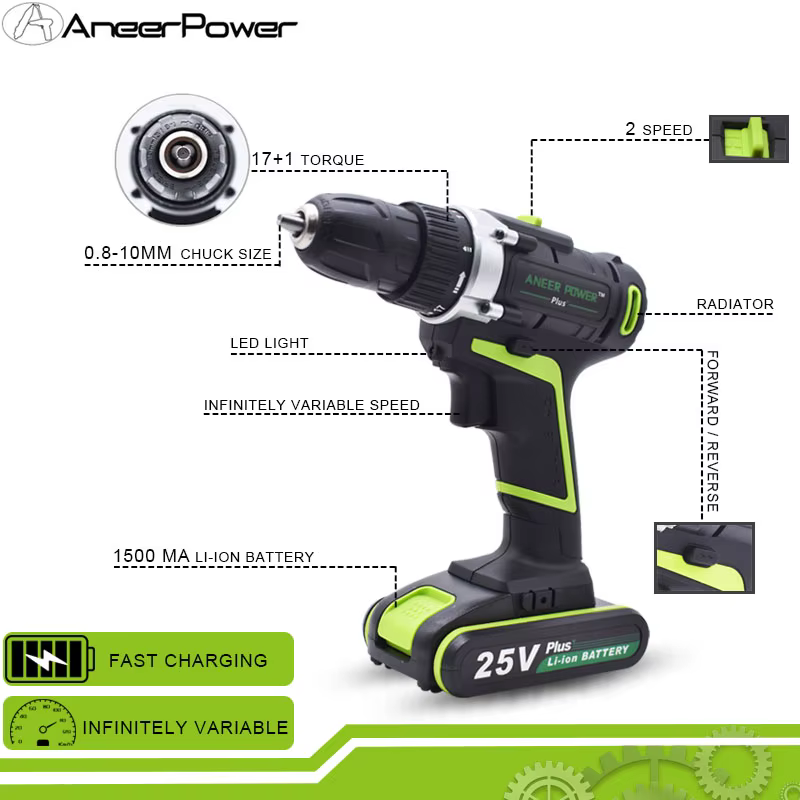 Perceuse électrique manuelle 12V 21V 25V Plus