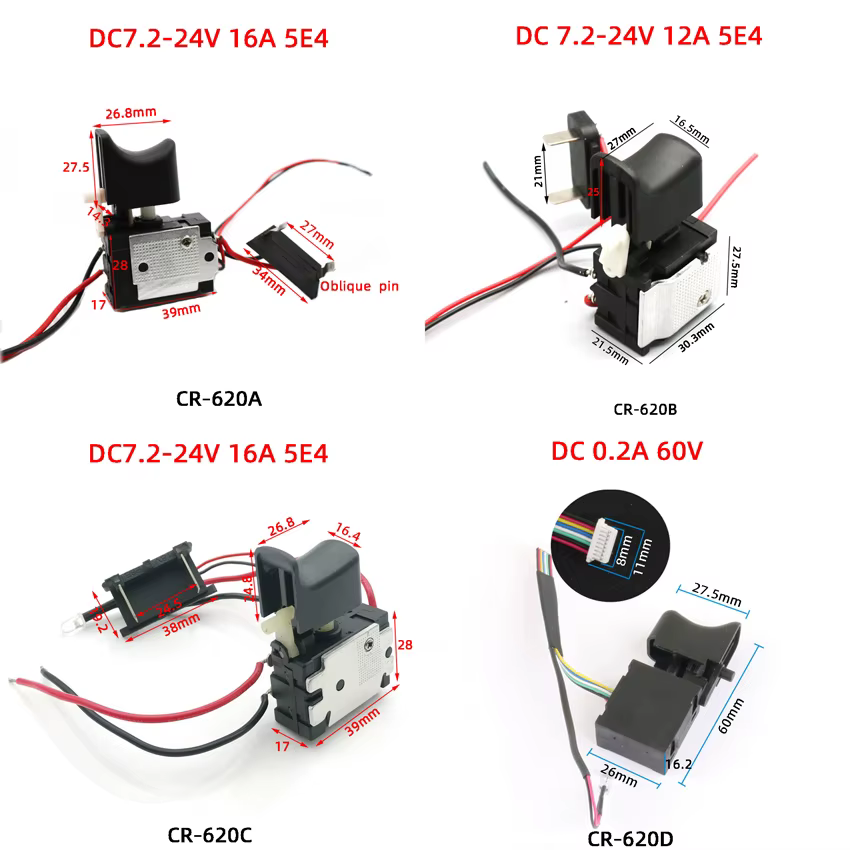 Interrupteur de contrôle de vitesse pour perceuse à batterie au lithium DC18V 21V 24V