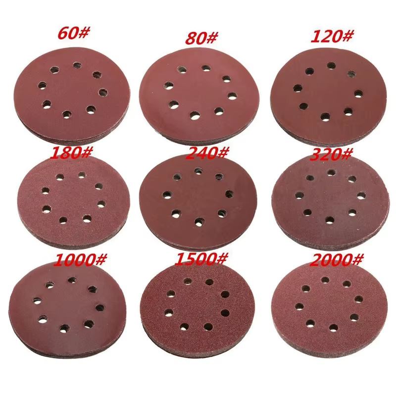 30 pièces 5 pouces 8 trous disques abrasifs crochet et boucle papier de verre adhésif 125MM pour ponceuse orbitale aléatoire 400-2000 grains feuille Abrasive