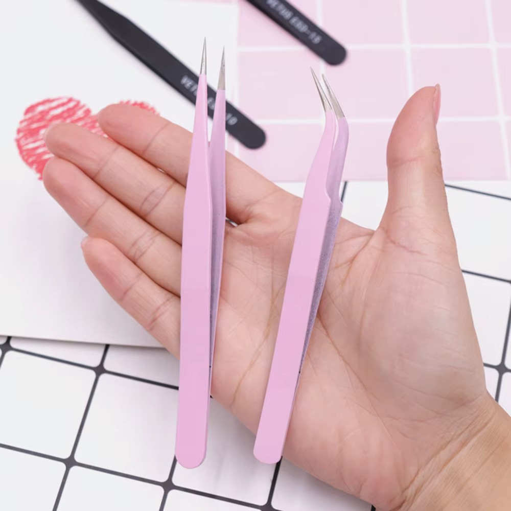 Pincettes en acier inoxydable pour Extension de cils, courbées, droites, Non magnétiques, outils de maquillage, vente en gros, 1 pièce