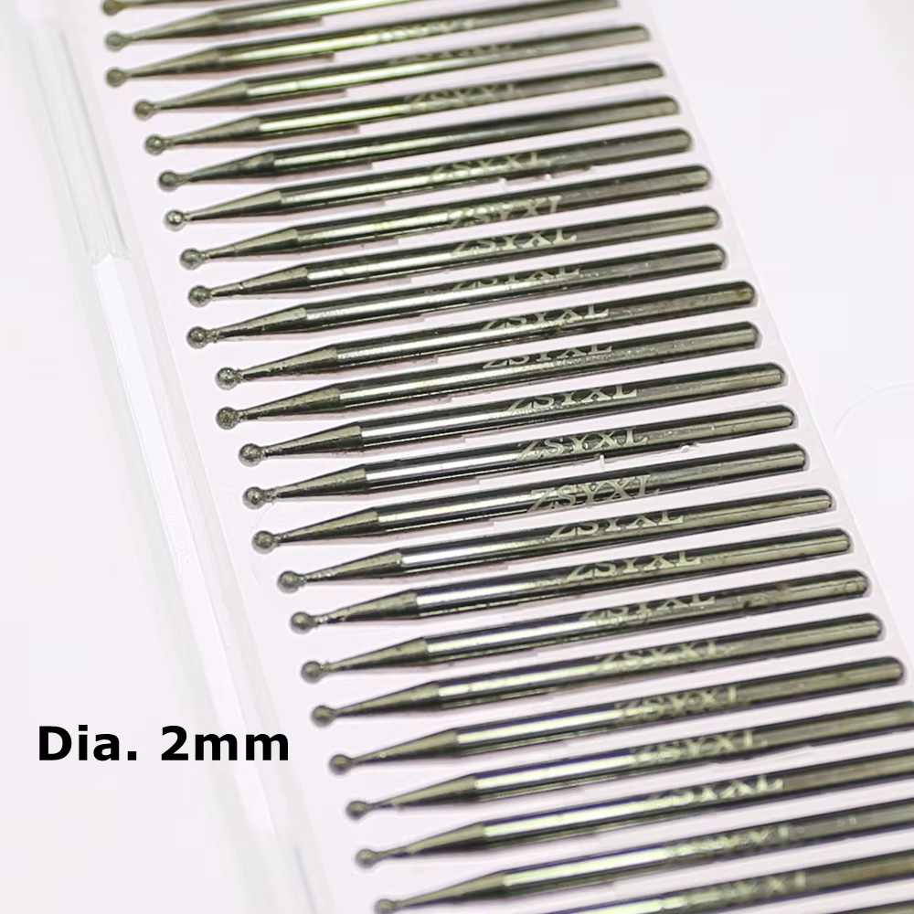 30 pièces/boîte Dia. Outils rotatifs de forage de tête de meulage de pointe montée en forme de boule de 2-4mm
