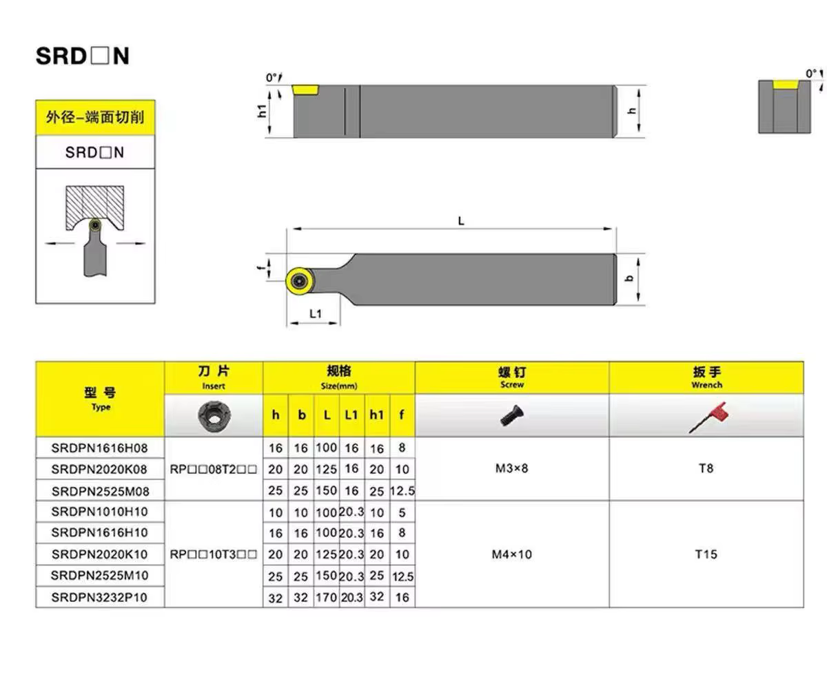 SRDPN SRDPN1010H10 SRDPN1212H10 SRDPN1616H10 barre d'alésage CNC porte-outil externe RPGT10T3 AK RPMT10T3MO inserts en carbure