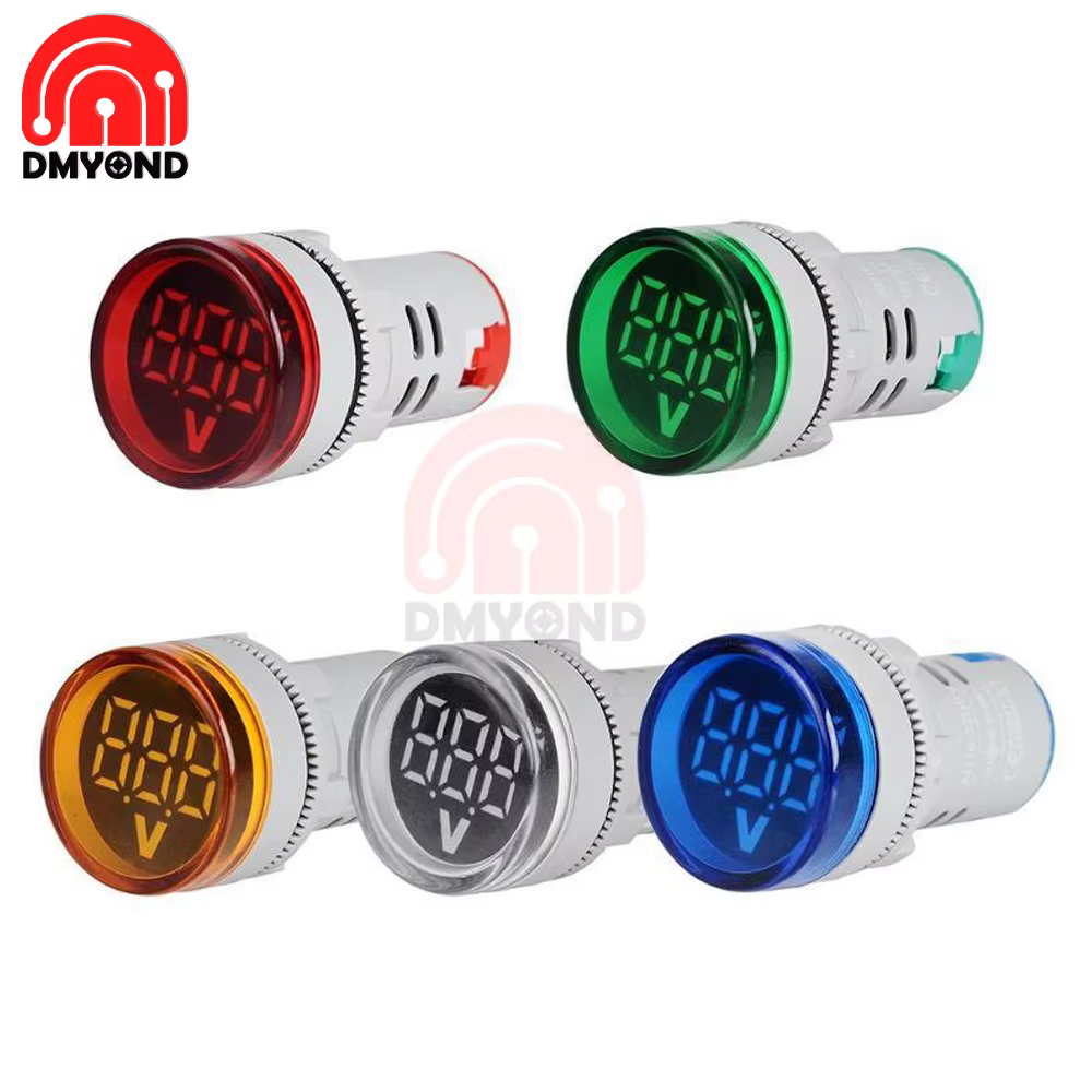 Voltmètre à affichage numérique LED rond 6-100V DC 12V 24V 22mm