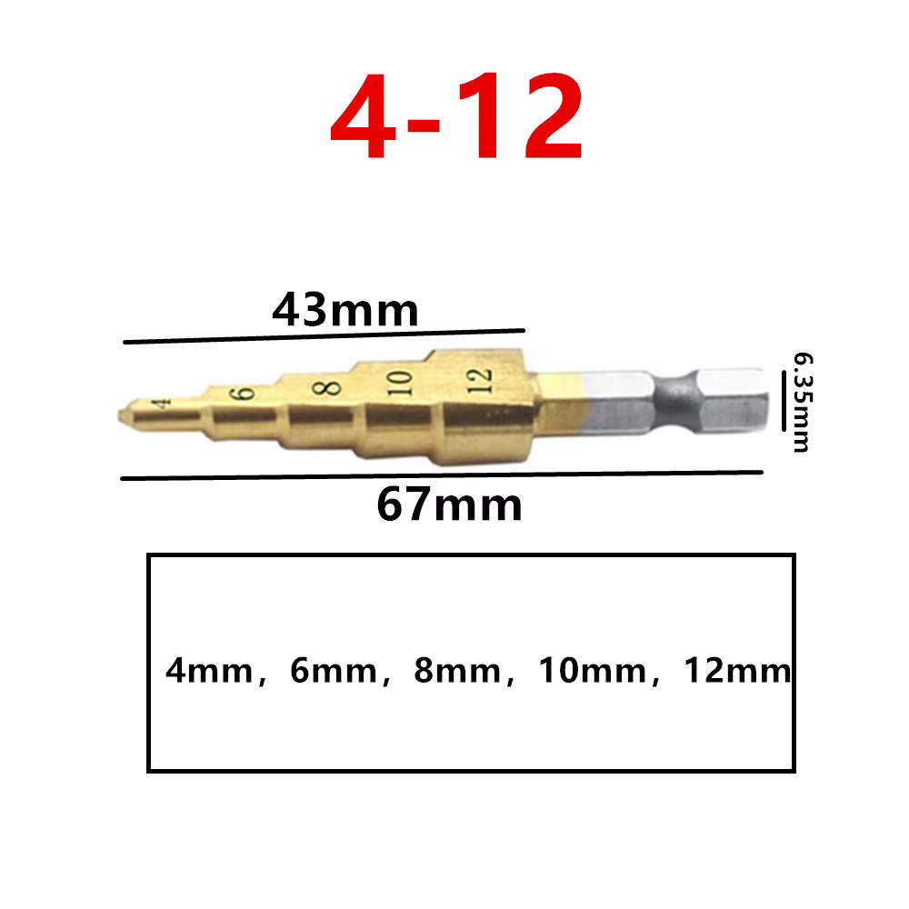 Foret étagé HSS revêtu de titane 4-12 4-20 pour outils électriques de perçage