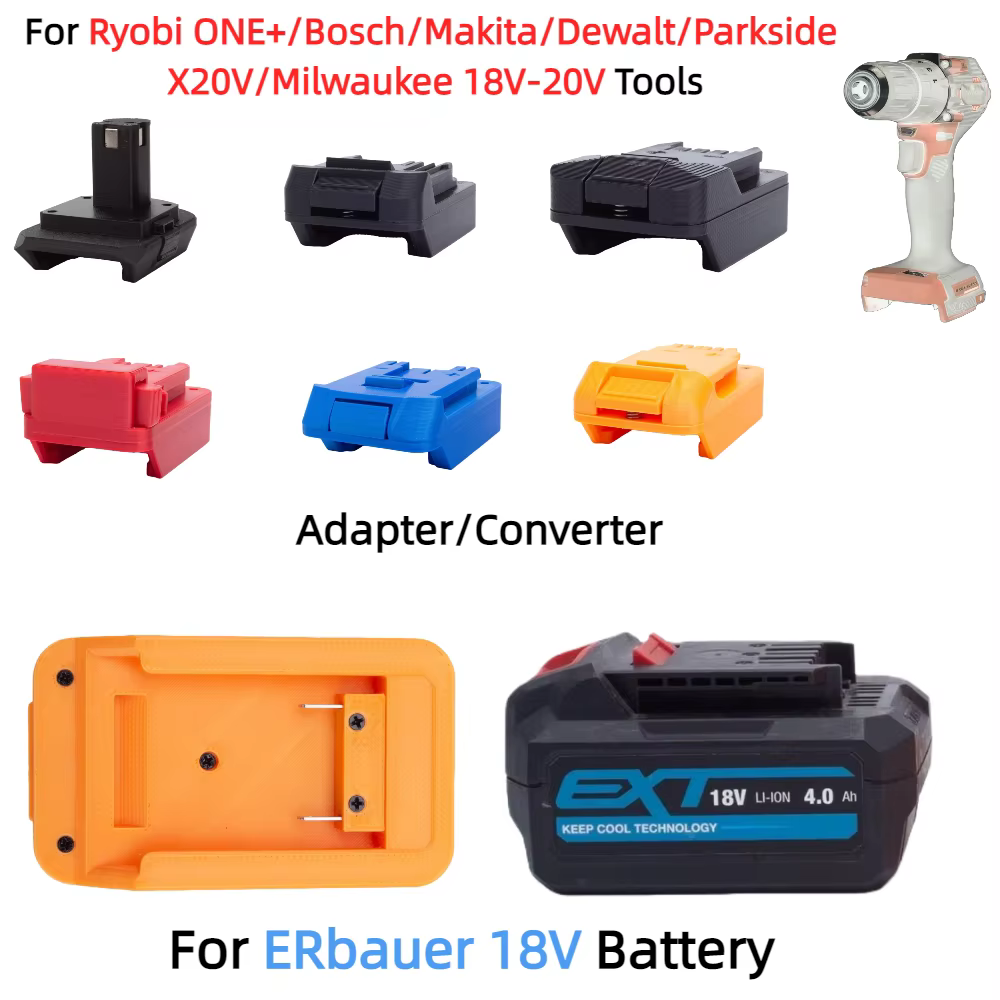 Adaptateur/convertisseur pour batterie Li-ion ERbauer 18V vers Ryobi ONE +/Bosch/Makita/Dewalt/Parkside X20V/Milwaukee