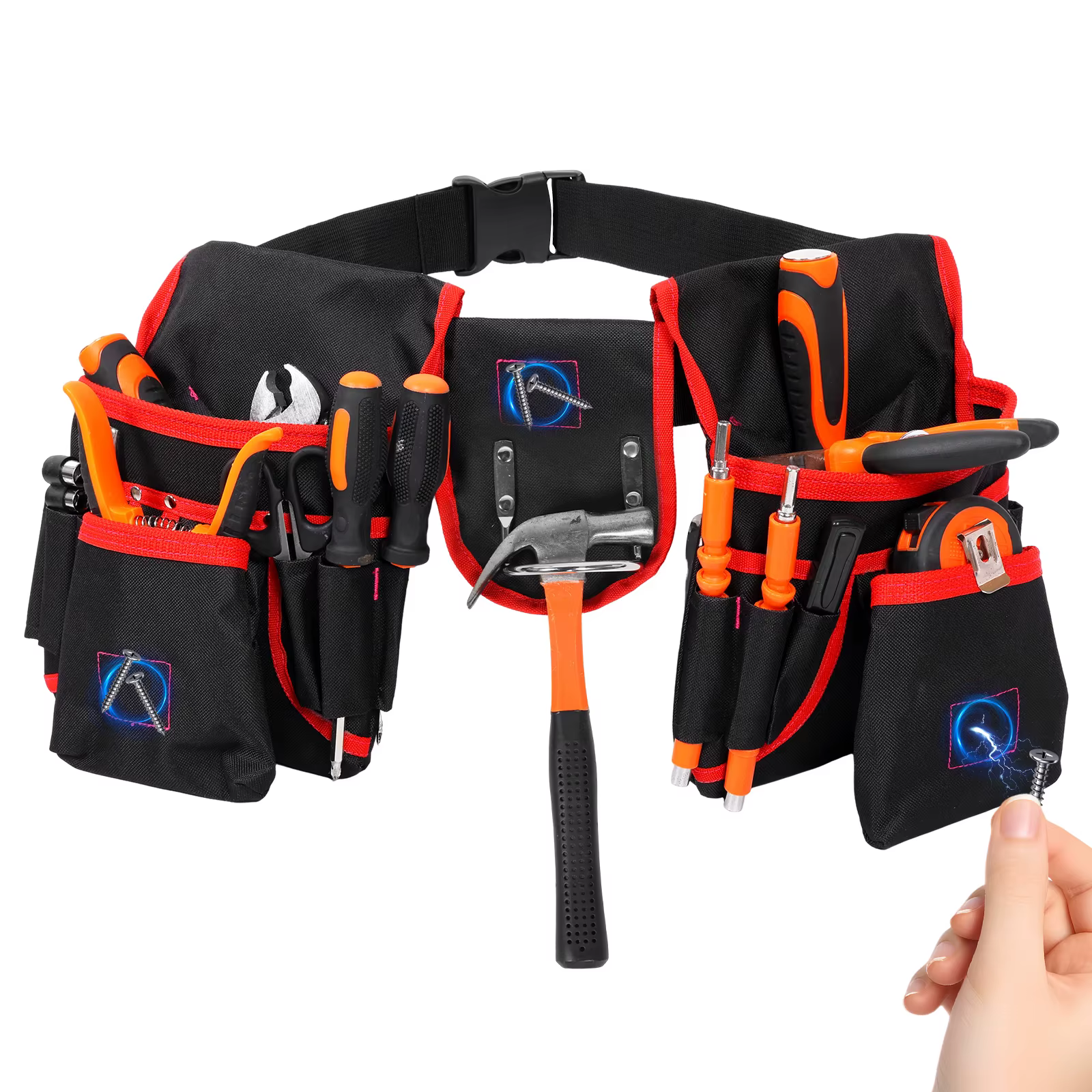 Ceinture porte-outils magnétique réglable multi-poches pour marteau
