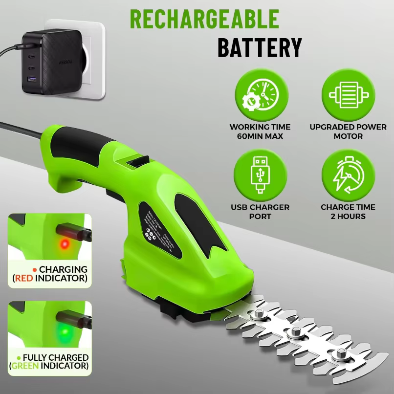 Taille-haie électrique sans fil 2-en-1 rechargeable