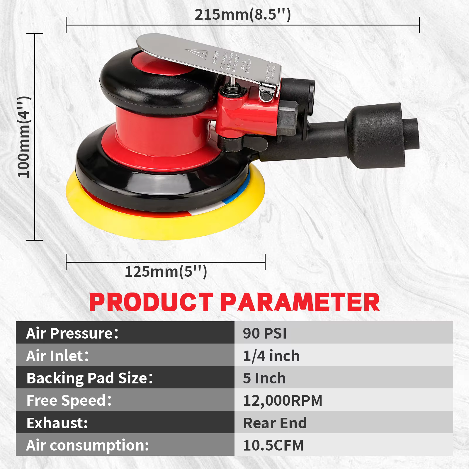Ponceuse pneumatique de 5 pouces