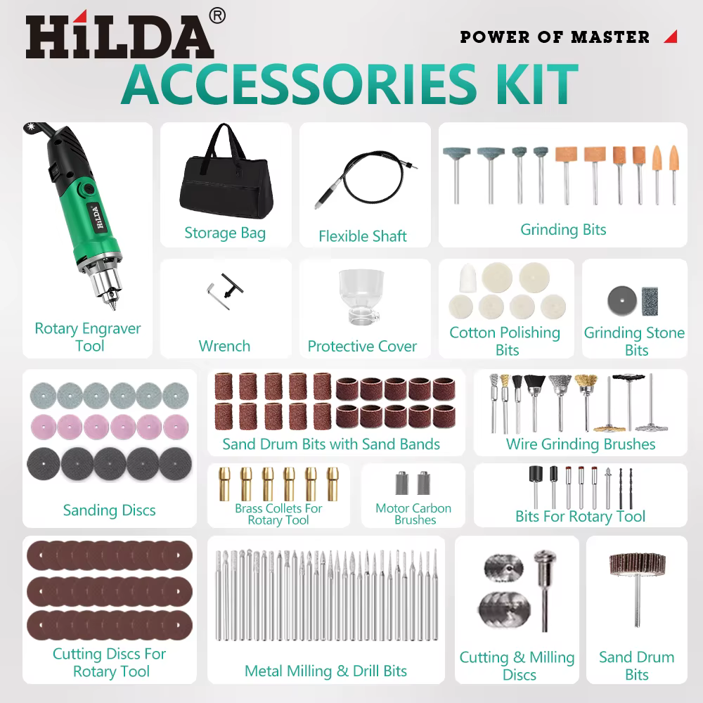 HILDA 500W vert graveur perceuse électrique 6 positions vitesse Variable haute puissance travail du bois outils rotatifs ensemble meuleuse polissage