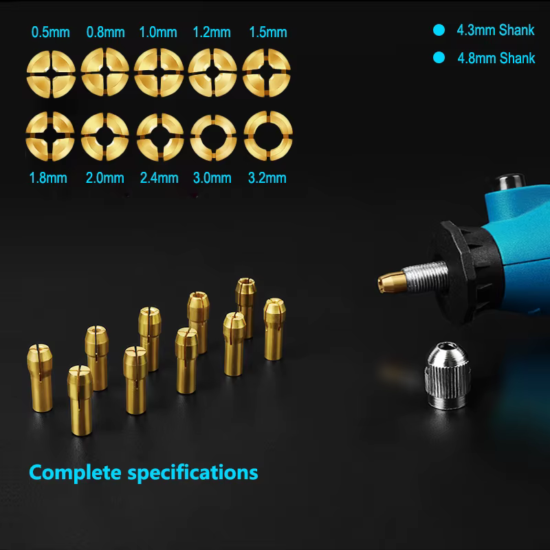 XCAN Mini perceuse pince mandrin 10 pièces 0.5-3.2mm 4.3/4.8mm tige en laiton mandrins adaptateur pour Dremel outil