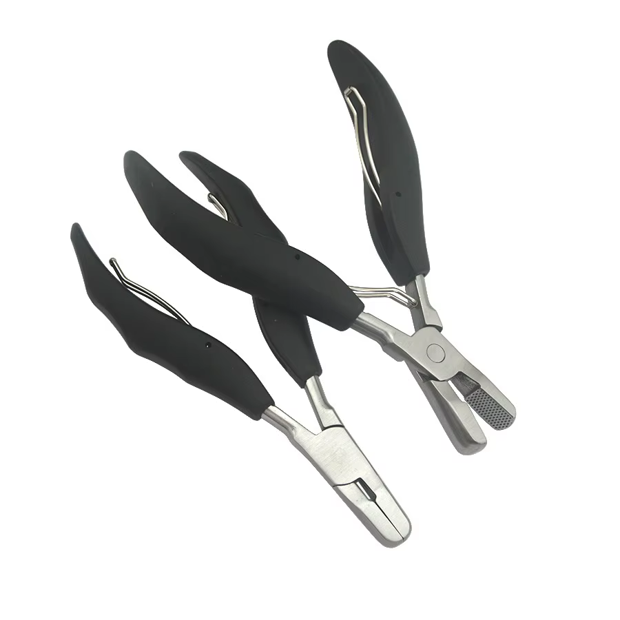 1 pince plate noire multifonctionnelle avec petites rainures pour pré-collage et extensions de cheveux