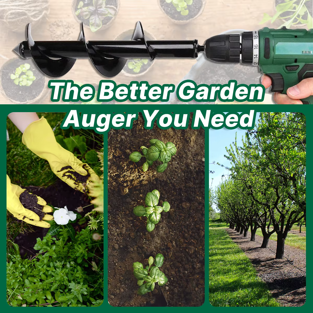 Perceuse de jardin à tarière avec adaptateur de boulon de sécurité