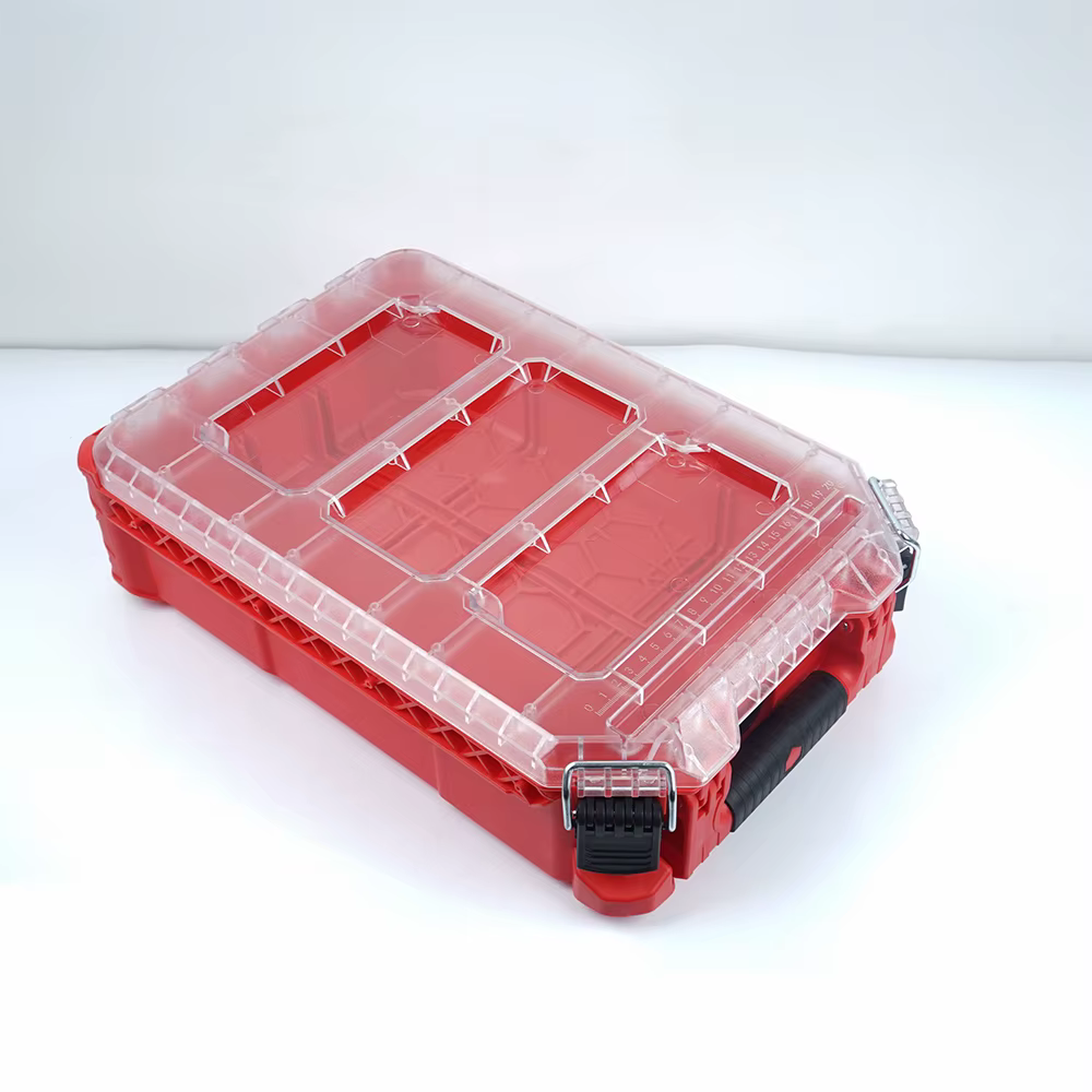 Boîte de rangement d'outils multifonctionnelle avec couvercle transparent, visibilité des outils intégrée, poignée épaisse et confortable, portable et verrouillable