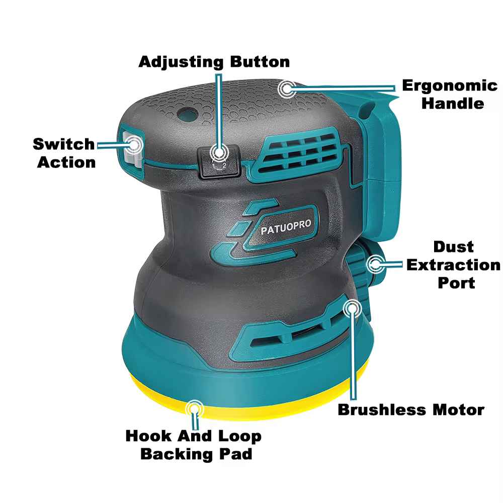 PATUOPRO 125mm ponceuse électrique orbitale aléatoire sans brosse meuleuse à bois outils électriques de polissage pour