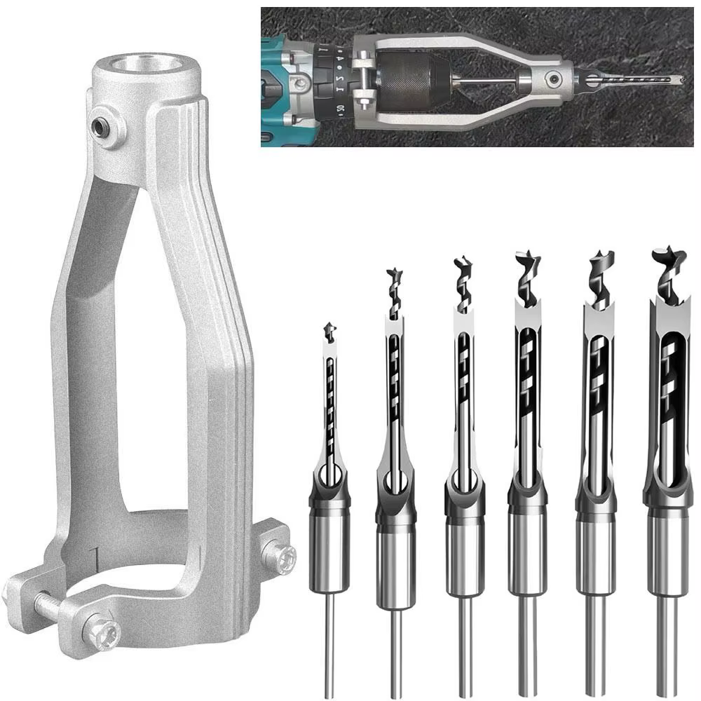 Adaptateur de foret à trous carrés durable et portable 6.4/8/11/12.7/14mm pour mortaiseuse DIY