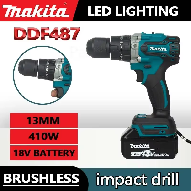MAKITA Perceuse à main électrique rechargeable au lithium 18V 13mm DDF487RTJX sans chargeur ni batterie