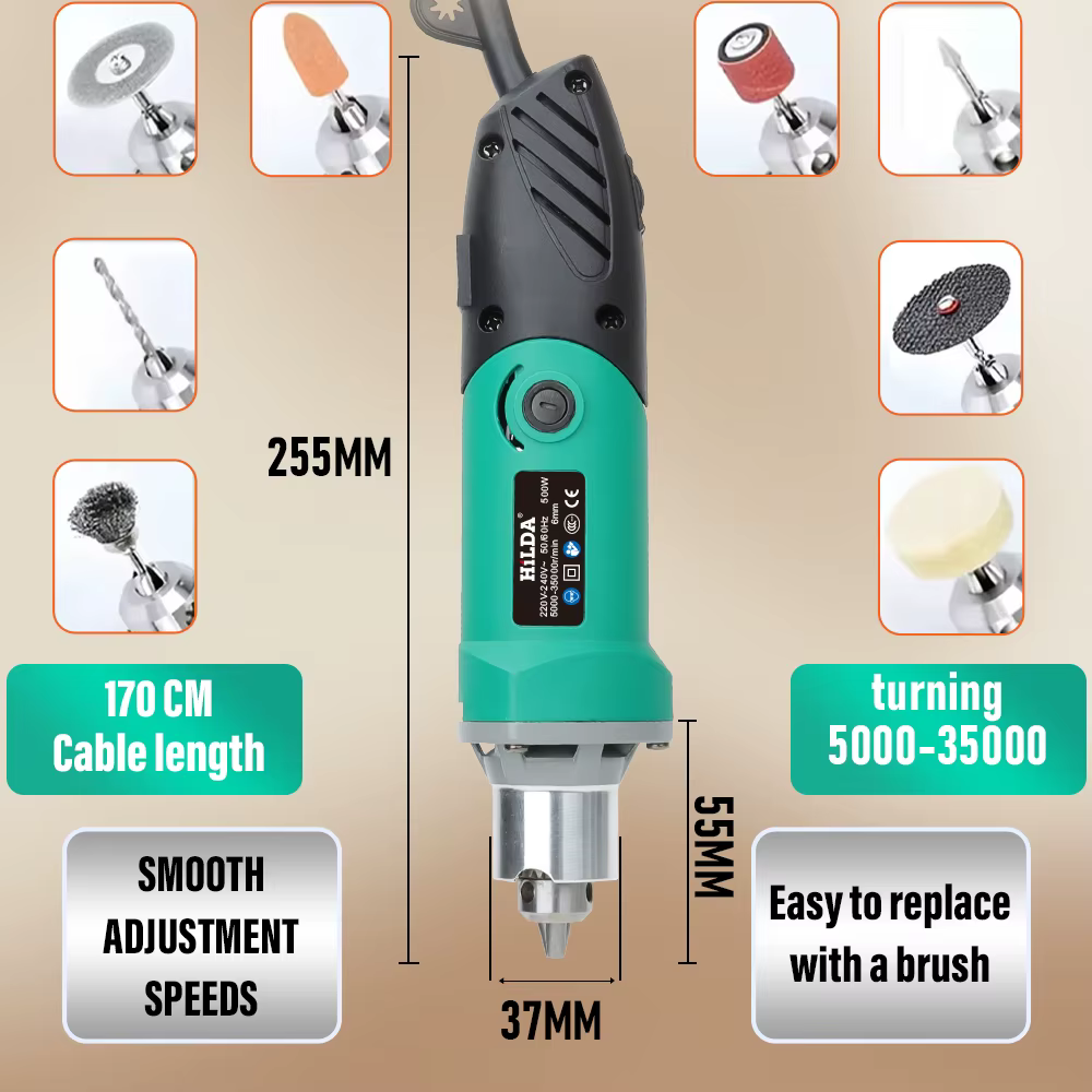 HILDA graveur perceuse électrique Dremel 500W 6 vitesses variables haute puissance vert travail du bois outils rotatifs ensemble meuleuse polissage