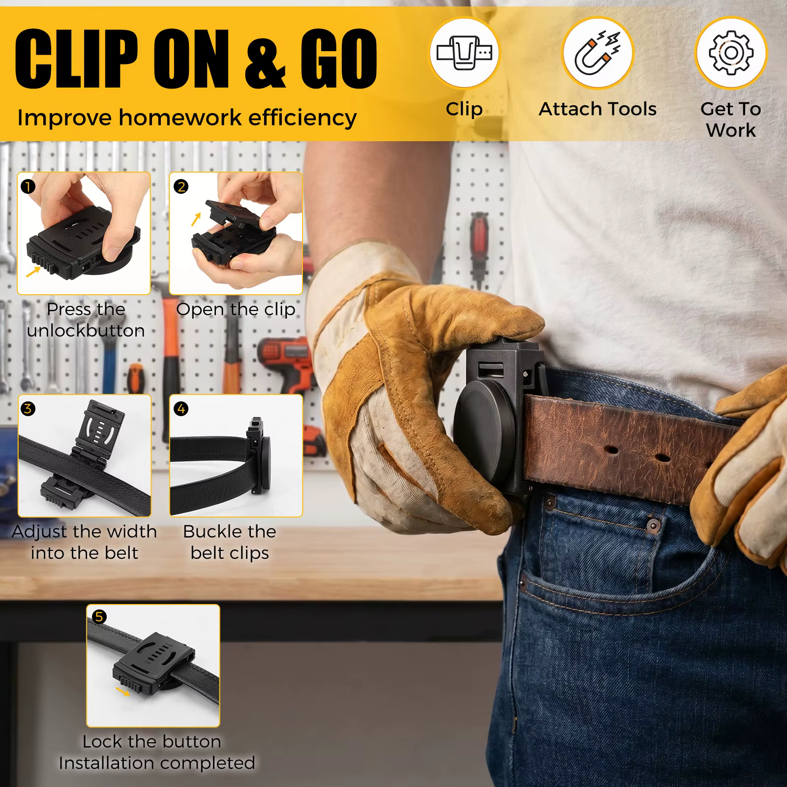 Clip magnétique robuste pour ceinture porte-outils