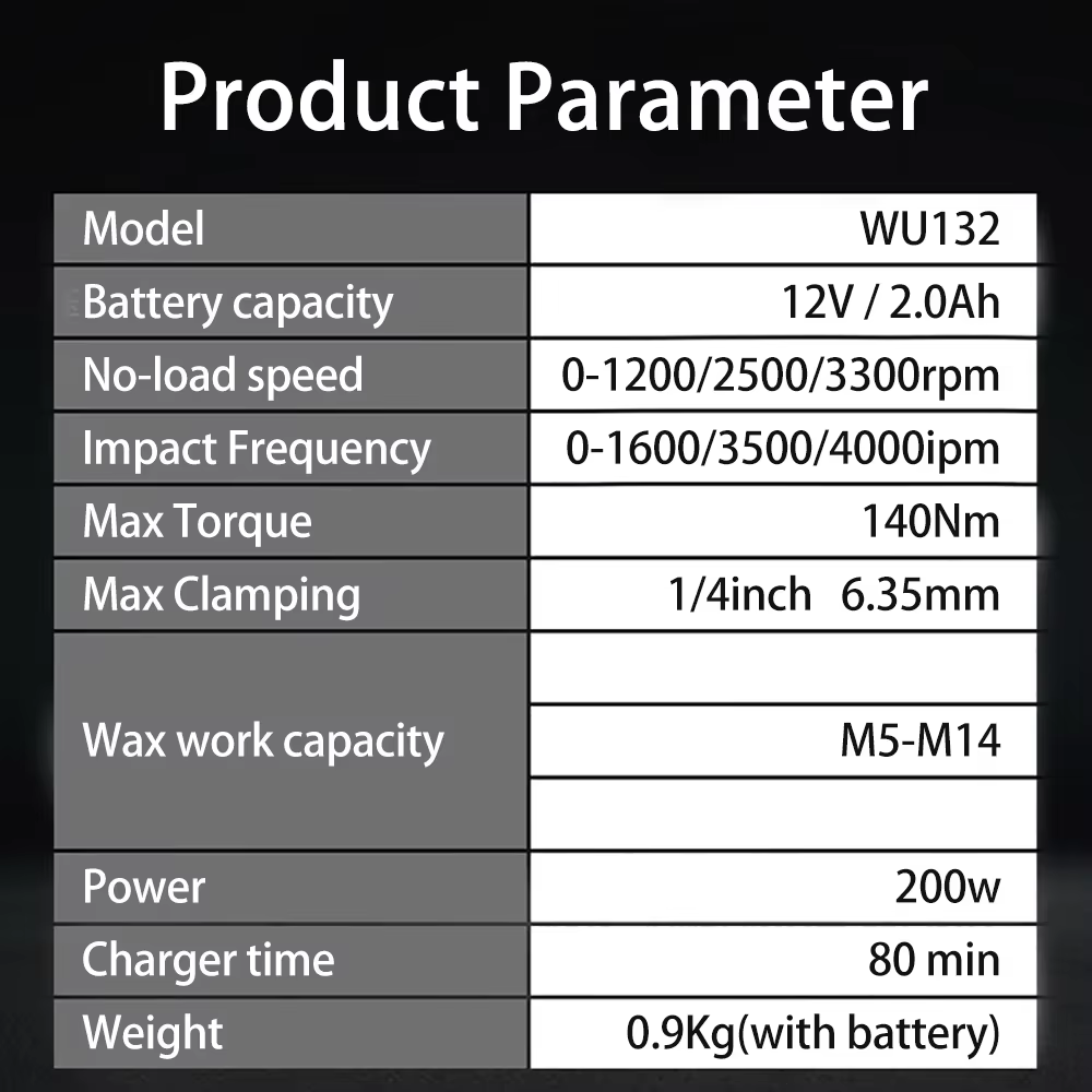 WORX tournevis à percussion sans fil WU132 140Nm 12V 3300 tr/min moteur sans brosse ajuster couple entretien outils électriques perceuse électrique