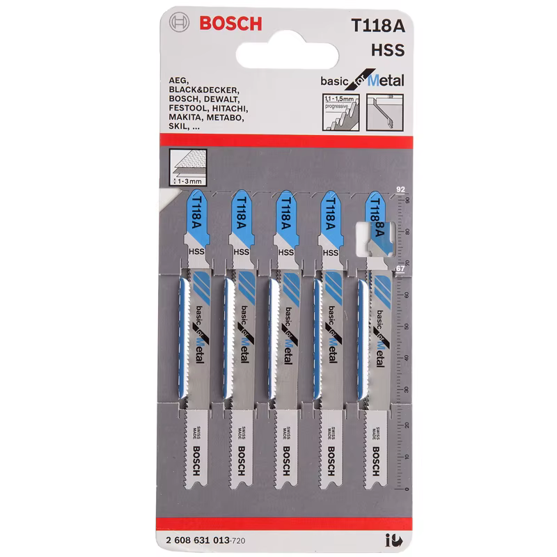 BOSCH 2608631013 T118A Base pour métal HSS lame de scie incurvée paquet de 5 92mm coupe droite