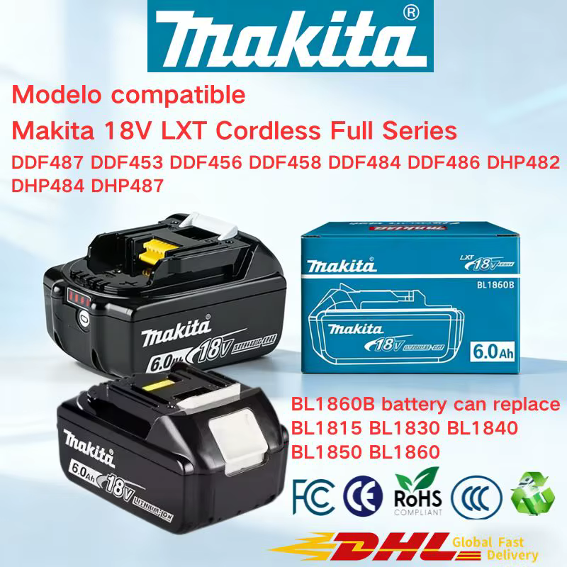 Batterie haute capacité authentique Makita 18V 6.0Ah pour perceuse à main sans balais 18V DDF487