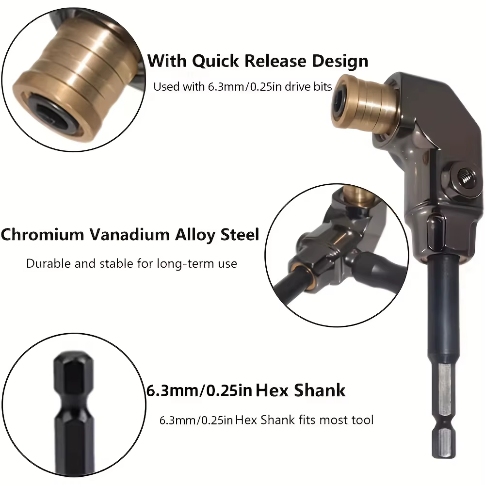Adaptateur de perceuse à Angle droit de 90 degrés avec tige hexagonale de 1/4 "