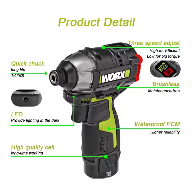 Worx WU132X WU132 tournevis à percussion sans fil 320W 160Nm 12V moteur sans brosse avec couple réglable outil électrique à batterie universel