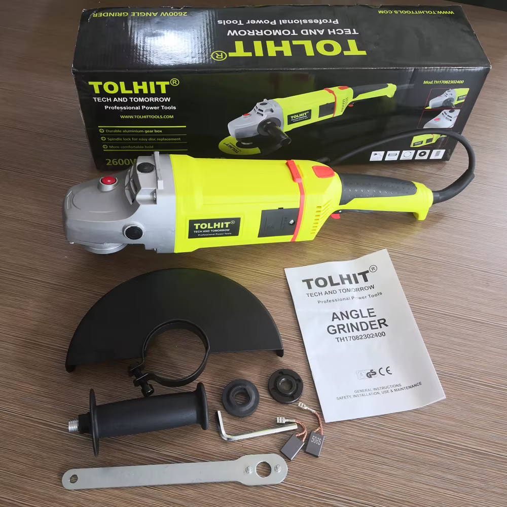 Meuleuse d'angle industrielle professionnelle 2600W 6000 tr/min 230mm 9 pouces avec interrupteur à palette jaune