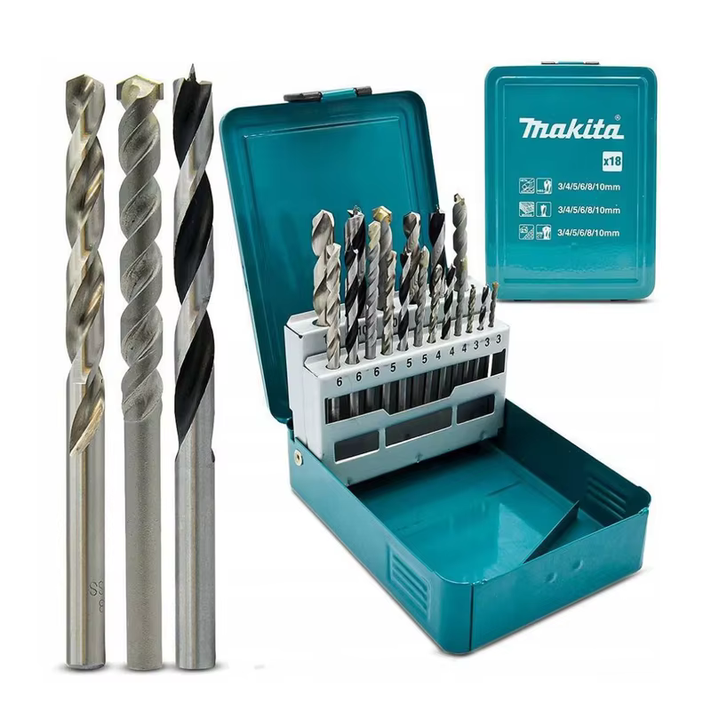 Makita D-46202 jeu de forets 18 pièces acier rapide béton bois torsions foret accessoires pour outils électriques